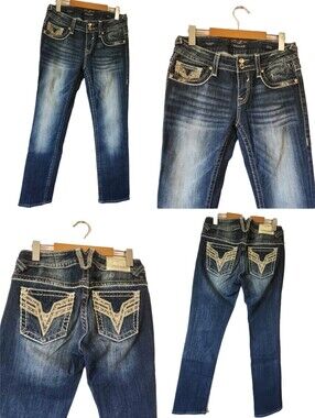 NWOT Vigoss The Chelsea Jeans 28 Western Y2K Heavy Stitch Rhinestone Straight
